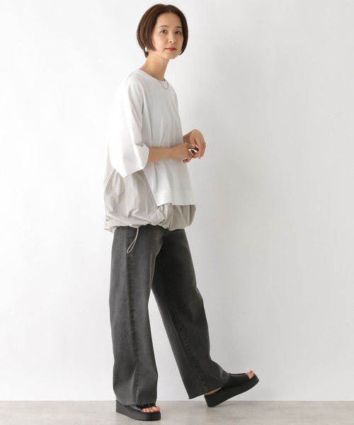 LEPSIM(レプシィム)の「異素材切り替えチュニック 129975(Tシャツ/カットソー・レディース・グレイッシュベージュ/オフホワイト/チャコールグレー・FREE)」の12枚目の写真
