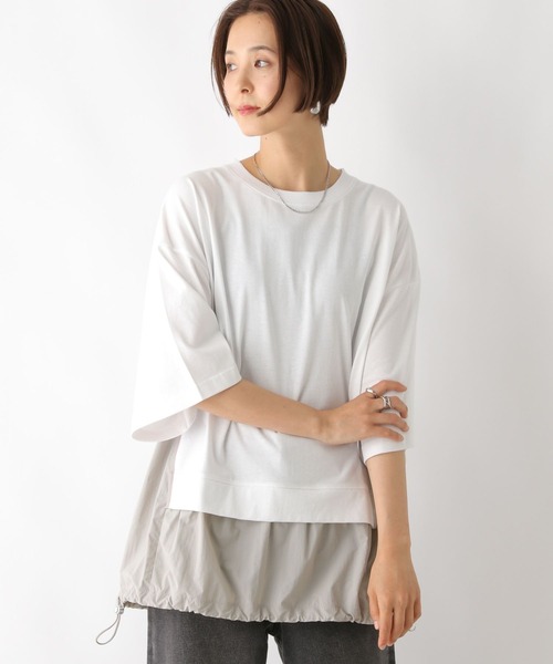 LEPSIM(レプシィム)の「異素材切り替えチュニック 129975(Tシャツ/カットソー・レディース・グレイッシュベージュ/オフホワイト/チャコールグレー・FREE)」の4枚目の写真