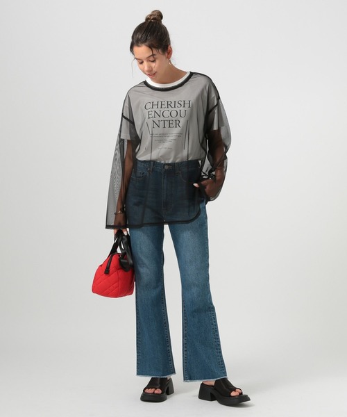 BAYFLOW（ベイフロー）の「[レイヤードスタイルに]チュールロングスリーブプルオーバー（Tシャツ/カットソー・レディース・ブラック/アイボリー・FREE）」の13枚目の写真