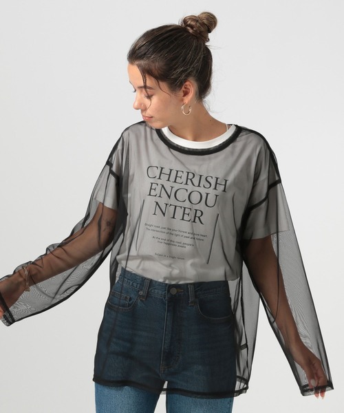 BAYFLOW（ベイフロー）の「[レイヤードスタイルに]チュールロングスリーブプルオーバー（Tシャツ/カットソー・レディース・ブラック/アイボリー・FREE）」の14枚目の写真