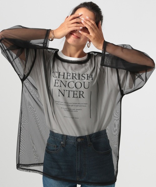 BAYFLOW（ベイフロー）の「[レイヤードスタイルに]チュールロングスリーブプルオーバー（Tシャツ/カットソー・レディース・ブラック/アイボリー・FREE）」の18枚目の写真