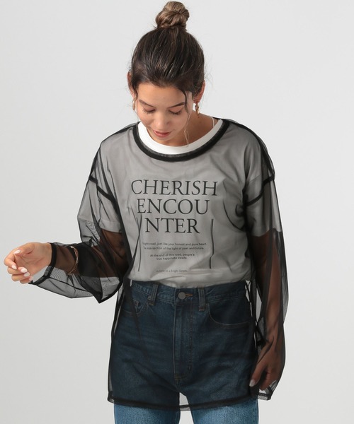 BAYFLOW（ベイフロー）の「[レイヤードスタイルに]チュールロングスリーブプルオーバー（Tシャツ/カットソー・レディース・ブラック/アイボリー・FREE）」の19枚目の写真