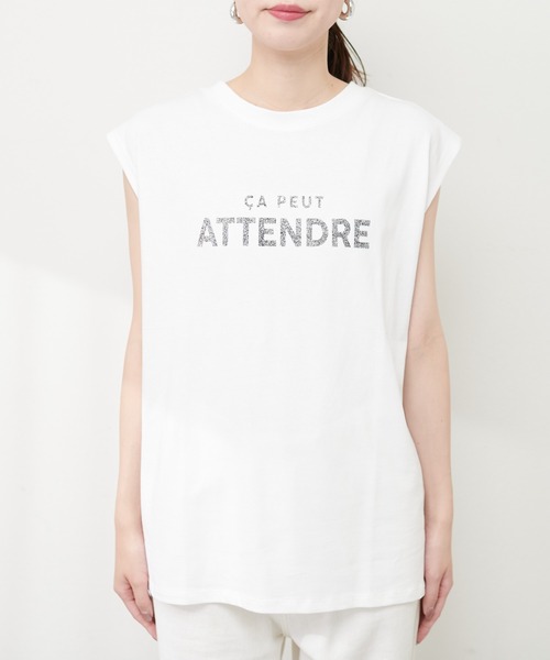 natural couture(ナチュラルクチュール)の「シルケット風ノースリロゴT(タンクトップ・レディース・ライトベージュ/オフホワイト/ブルー/スミクロ・FREE)」の8枚目の写真