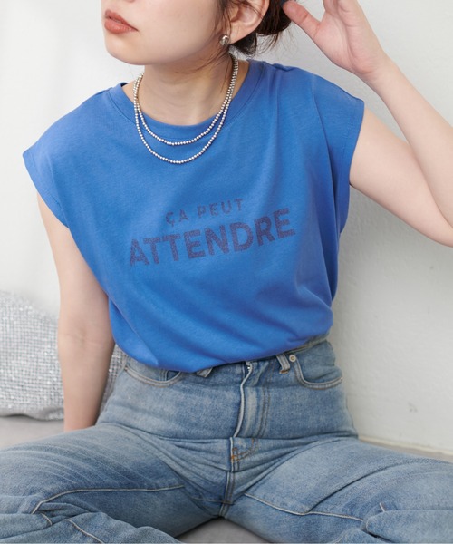 natural couture(ナチュラルクチュール)の「シルケット風ノースリロゴT(タンクトップ・レディース・ライトベージュ/オフホワイト/ブルー/スミクロ・FREE)」の14枚目の写真