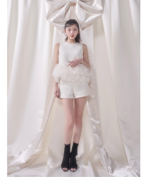 極美品♡Ｆ　ダーリッチ　ペプラムツイード　チュール　ラメ　トップス ダーリッチ Darich チュールぺプラムサマーツイードトップス