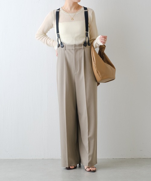 COLLAGE GALLARDAGALANTE（コラージュガリャルダガランテ）の「サスペンダーワイドスラックス（その他パンツ・レディース・ベージュ/ネイビー・FREE）」の12枚目の写真