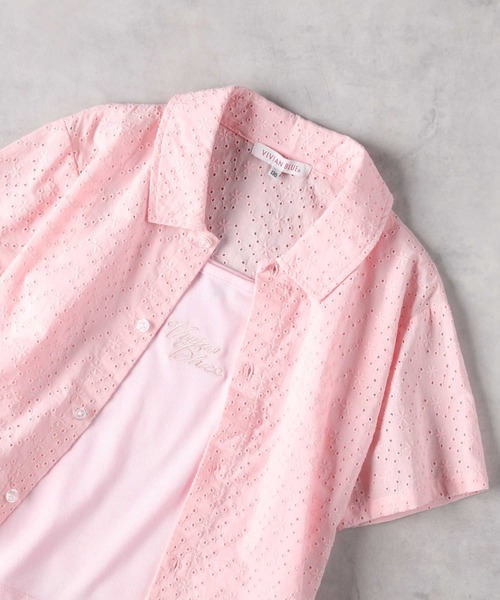 Right-on（ライトオン）の「【VIVIAN BLUE】前あきシャツレイヤード（シャツ/ブラウス・キッズ・ピンク/ホワイト・120/130/140/150）」の2枚目の写真