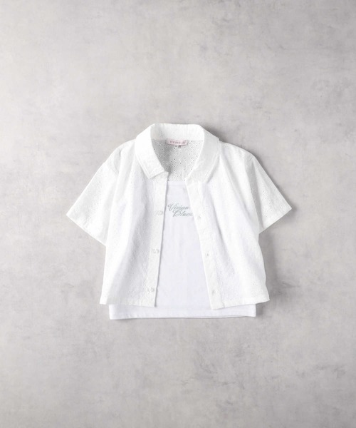 Right-on（ライトオン）の「【VIVIAN BLUE】前あきシャツレイヤード（シャツ/ブラウス・キッズ・ピンク/ホワイト・120/130/140/150）」の14枚目の写真