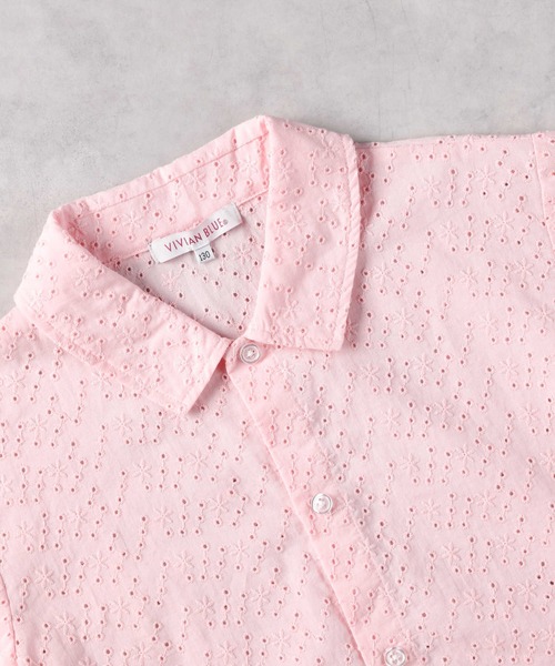 Right-on（ライトオン）の「【VIVIAN BLUE】前あきシャツレイヤード（シャツ/ブラウス・キッズ・ピンク/ホワイト・120/130/140/150）」の17枚目の写真