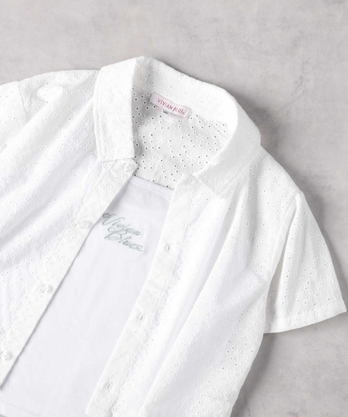 Right-on（ライトオン）の「【VIVIAN BLUE】前あきシャツレイヤード（シャツ/ブラウス・キッズ・ピンク/ホワイト・120/130/140/150）」の13枚目の写真