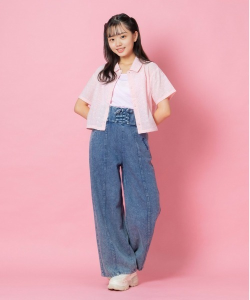 Right-on（ライトオン）の「【VIVIAN BLUE】前あきシャツレイヤード（シャツ/ブラウス・キッズ・ピンク/ホワイト・120/130/140/150）」の5枚目の写真
