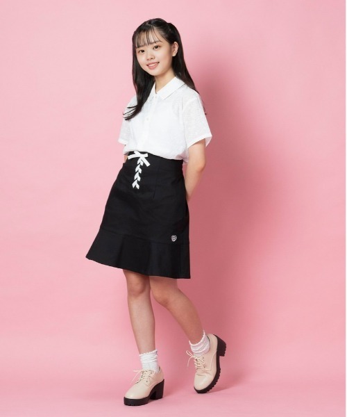 Right-on（ライトオン）の「【VIVIAN BLUE】前あきシャツレイヤード（シャツ/ブラウス・キッズ・ピンク/ホワイト・120/130/140/150）」の8枚目の写真