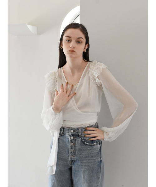 Katrin TOKYO(カトリーントーキョー)の「2way cache-coeur blouse(シャツ/ブラウス・レディース・ブラック系その他/グリーン系その他/ホワイト/ピンク・XS/FREE)」の8枚目の写真