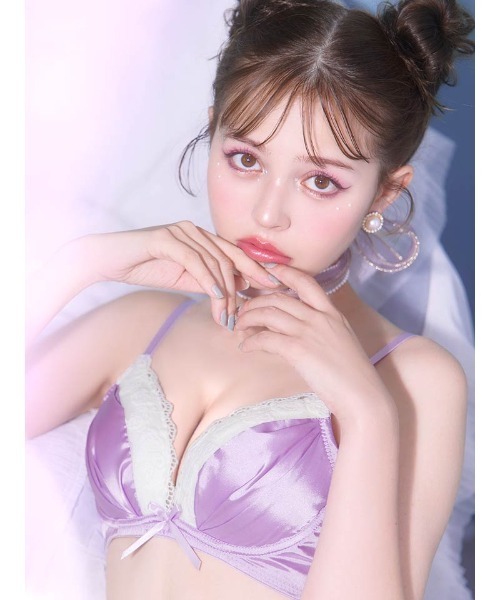 セール】パステル サテン ローズ 育乳 脇高 ブラジャー & フル