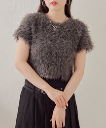 リボンフェザー半袖ニット