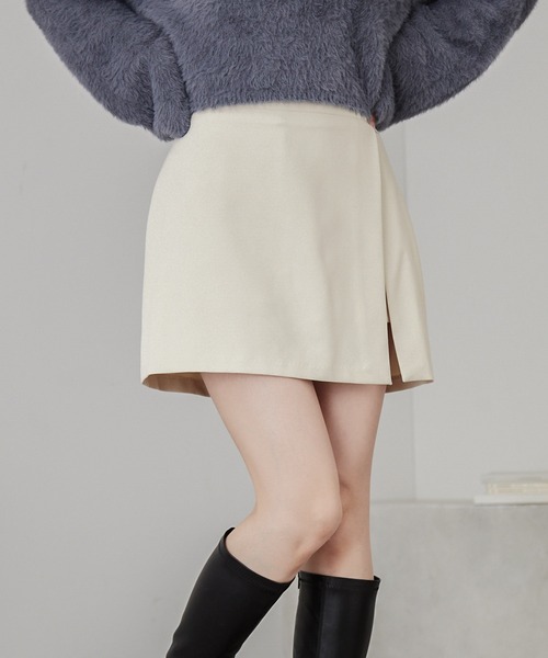 nui nullu（ヌイヌル）の「【nui nullu】インパン付きサイドスリットハイウェストミニスカート（スカート・レディース・杢グレー/モカ/ベージュ/ブラック・FREE）」の4枚目の写真