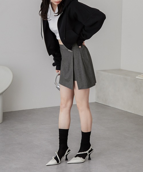 nui nullu（ヌイヌル）の「【nui nullu】インパン付きサイドスリットハイウェストミニスカート（スカート・レディース・杢グレー/モカ/ベージュ/ブラック・FREE）」の12枚目の写真