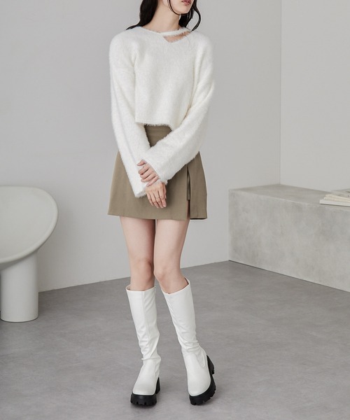 nui nullu（ヌイヌル）の「【nui nullu】インパン付きサイドスリットハイウェストミニスカート（スカート・レディース・杢グレー/モカ/ベージュ/ブラック・FREE）」の17枚目の写真