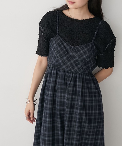 forksy.(フォルクシー)の「【forksy.】チェック柄スイッチングロングキャミワンピース(ワンピース・レディース・ボルドー/アイボリー/ブラック/ブラック系2/ブラウン/レッド・FREE)」の7枚目の写真