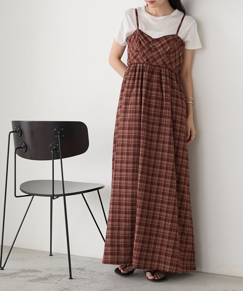 Givenchy チェック柄 ロングワンピース forksy. ワンピース 「forksy.」チェック柄スイッチングロング