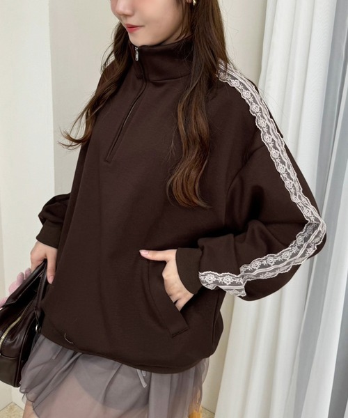 one after another NICE CLAUP(ワンアフターアナザーナイスクラップ)の「ハーフジップオーバーサイズスウェット(スウェット・レディース・チャコールグレー/杢グレー/アイボリー/オフホワイト/ブラウン・FREE)」の5枚目の写真