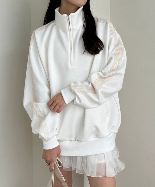 one after another NICE CLAUP(ワンアフターアナザーナイスクラップ)の「ハーフジップオーバーサイズスウェット(スウェット・レディース・チャコールグレー/杢グレー/アイボリー/オフホワイト/ブラウン・FREE)」の2枚目の写真