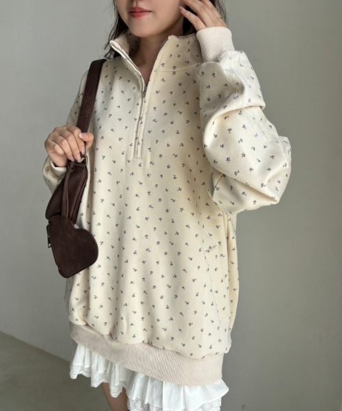 one after another NICE CLAUP(ワンアフターアナザーナイスクラップ)の「ハーフジップオーバーサイズスウェット(スウェット・レディース・チャコールグレー/杢グレー/アイボリー/オフホワイト/ブラウン・FREE)」の3枚目の写真