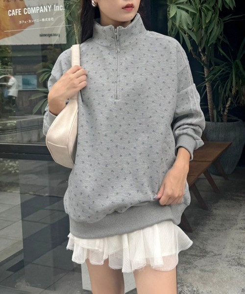 one after another NICE CLAUP(ワンアフターアナザーナイスクラップ)の「ハーフジップオーバーサイズスウェット(スウェット・レディース・チャコールグレー/杢グレー/アイボリー/オフホワイト/ブラウン・FREE)」の19枚目の写真