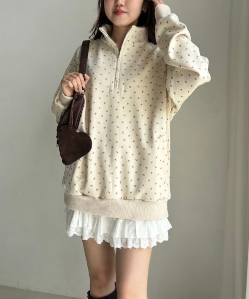 one after another NICE CLAUP(ワンアフターアナザーナイスクラップ)の「ハーフジップオーバーサイズスウェット(スウェット・レディース・チャコールグレー/杢グレー/アイボリー/オフホワイト/ブラウン・FREE)」の18枚目の写真