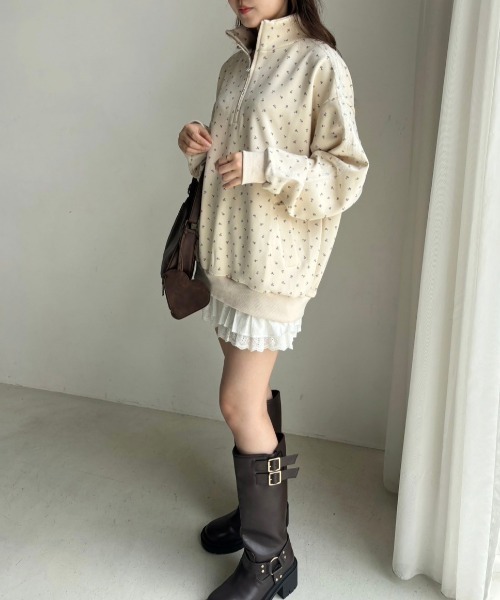 one after another NICE CLAUP(ワンアフターアナザーナイスクラップ)の「ハーフジップオーバーサイズスウェット(スウェット・レディース・チャコールグレー/杢グレー/アイボリー/オフホワイト/ブラウン・FREE)」の15枚目の写真