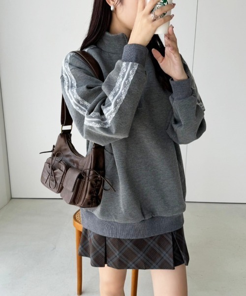 one after another NICE CLAUP(ワンアフターアナザーナイスクラップ)の「ハーフジップオーバーサイズスウェット(スウェット・レディース・チャコールグレー/杢グレー/アイボリー/オフホワイト/ブラウン・FREE)」の11枚目の写真