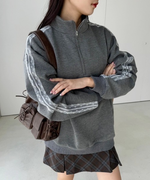 one after another NICE CLAUP(ワンアフターアナザーナイスクラップ)の「ハーフジップオーバーサイズスウェット(スウェット・レディース・チャコールグレー/杢グレー/アイボリー/オフホワイト/ブラウン・FREE)」の12枚目の写真