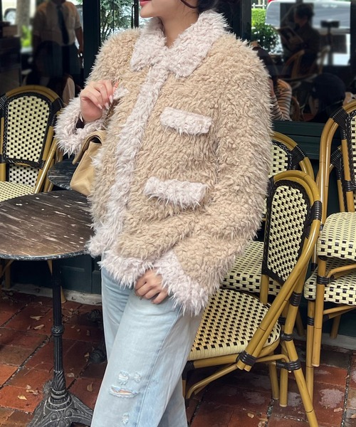 セール】バイカラーフェイクファーショートコート（その他アウター