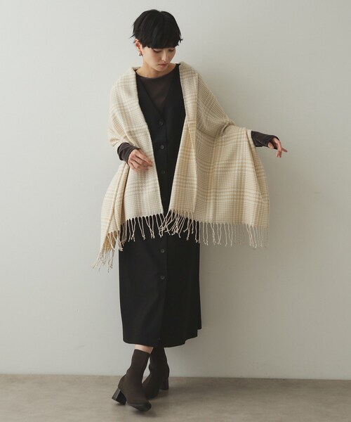 OPAQUE.CLIP（オペークドットクリップ）の「◆千鳥チェックストール（ストール/ショール・レディース・ベージュ/グレー系4/ブラック・00）」の11枚目の写真