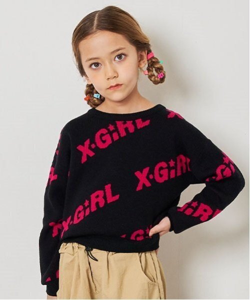 X-girl Stages（エックスガールステージス）の「ロゴニットプルオーバー（ニット/セーター・キッズ・ラベンダー/アイボリー/ブラック・90cm/100cm/110cm/120cm/130cm/140cm）」の3枚目の写真