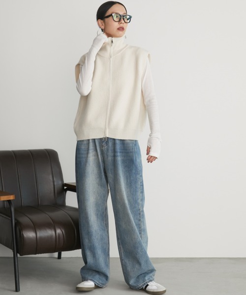 Auntie Rosa Holiday（アンティローザホリデー）の「ジップアップニットベスト（ベスト・レディース・ブラック/アイボリー/ブラウン・FREE）」の14枚目の写真