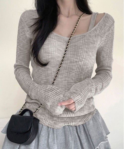 MAISON DE THERESE(メゾン ド テレーズ)の「ニット2点セット(キャミソール&Tシャツ)(ニット/セーター・レディース・グレー/ブラック・S/M/L)」の1枚目の写真