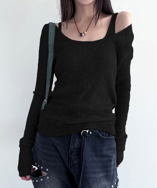 MAISON DE THERESE(メゾン ド テレーズ)の「ニット2点セット(キャミソール&Tシャツ)(ニット/セーター・レディース・グレー/ブラック・S/M/L)」の4枚目の写真