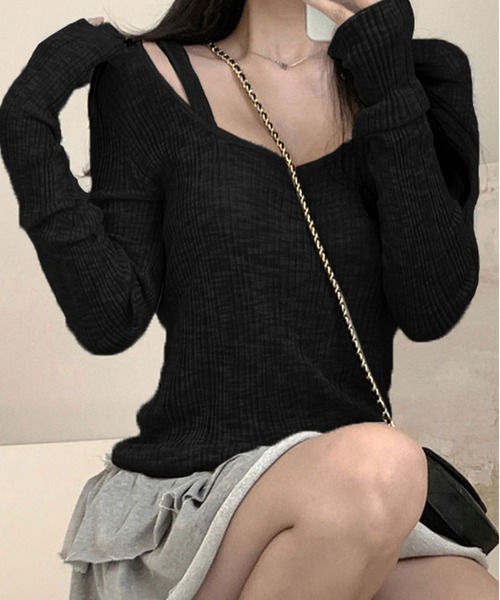 MAISON DE THERESE(メゾン ド テレーズ)の「ニット2点セット(キャミソール&Tシャツ)(ニット/セーター・レディース・グレー/ブラック・S/M/L)」の5枚目の写真