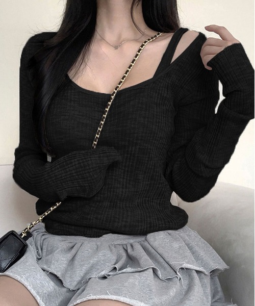 MAISON DE THERESE(メゾン ド テレーズ)の「ニット2点セット(キャミソール&Tシャツ)(ニット/セーター・レディース・グレー/ブラック・S/M/L)」の6枚目の写真