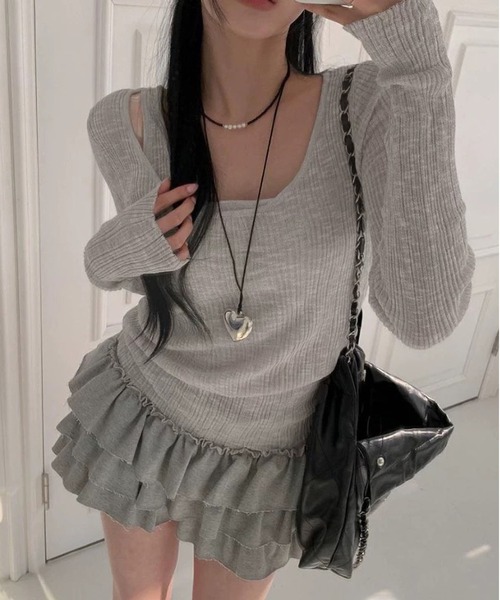 MAISON DE THERESE(メゾン ド テレーズ)の「ニット2点セット(キャミソール&Tシャツ)(ニット/セーター・レディース・グレー/ブラック・S/M/L)」の7枚目の写真