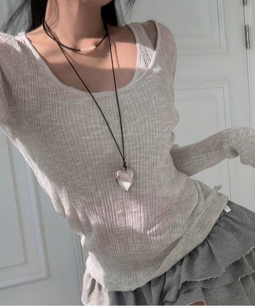 MAISON DE THERESE(メゾン ド テレーズ)の「ニット2点セット(キャミソール&Tシャツ)(ニット/セーター・レディース・グレー/ブラック・S/M/L)」の8枚目の写真