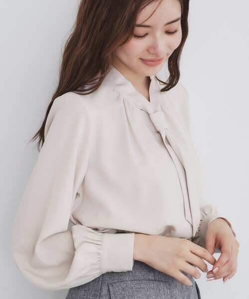 セール】ストレッチボウタイブラウス【洗濯機洗い可/イージーアイロン