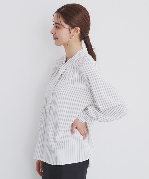 セール】ストレッチボウタイブラウス【洗濯機洗い可/イージーアイロン