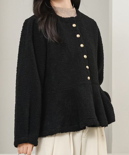 セール】ノーカラー ペプラム ショート ボア ジャケット（ノーカラー