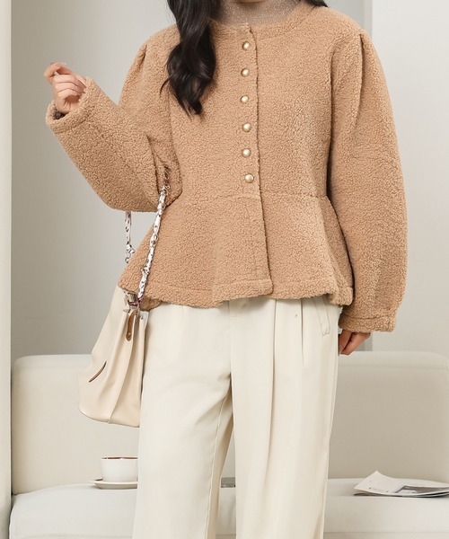 Lace Ladies(レースレディース)の「ノーカラー ペプラム ショート ボア ジャケット(ノーカラージャケット・レディース・ベージュ/ブラック/アイボリー/グレー・M)」の13枚目の写真