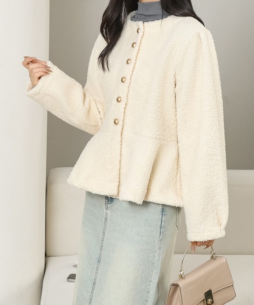 Lace Ladies(レースレディース)の「ノーカラー ペプラム ショート ボア ジャケット(ノーカラージャケット・レディース・ベージュ/ブラック/アイボリー/グレー・M)」の17枚目の写真