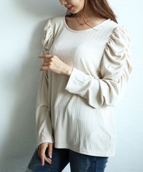 GOLDJAPAN(ゴールドジャパン)の「ランダムテレコパワショルプルオーバー【大きいサイズ対応】(Tシャツ/カットソー・レディース・グレー/ローズ/アイボリー/ブラック/カーキ・LL/3L/4L/5L)」の2枚目の写真