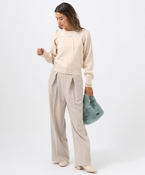 BAYFLOW（ベイフロー）の「[ウエストゴム仕様]ダブルタックワイドパンツ（その他パンツ・レディース・グレイッシュベージュ/ブラック・MEDIUM/SMALL）」の8枚目の写真