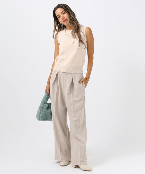 BAYFLOW（ベイフロー）の「[ウエストゴム仕様]ダブルタックワイドパンツ（その他パンツ・レディース・グレイッシュベージュ/ブラック・MEDIUM/SMALL）」の9枚目の写真